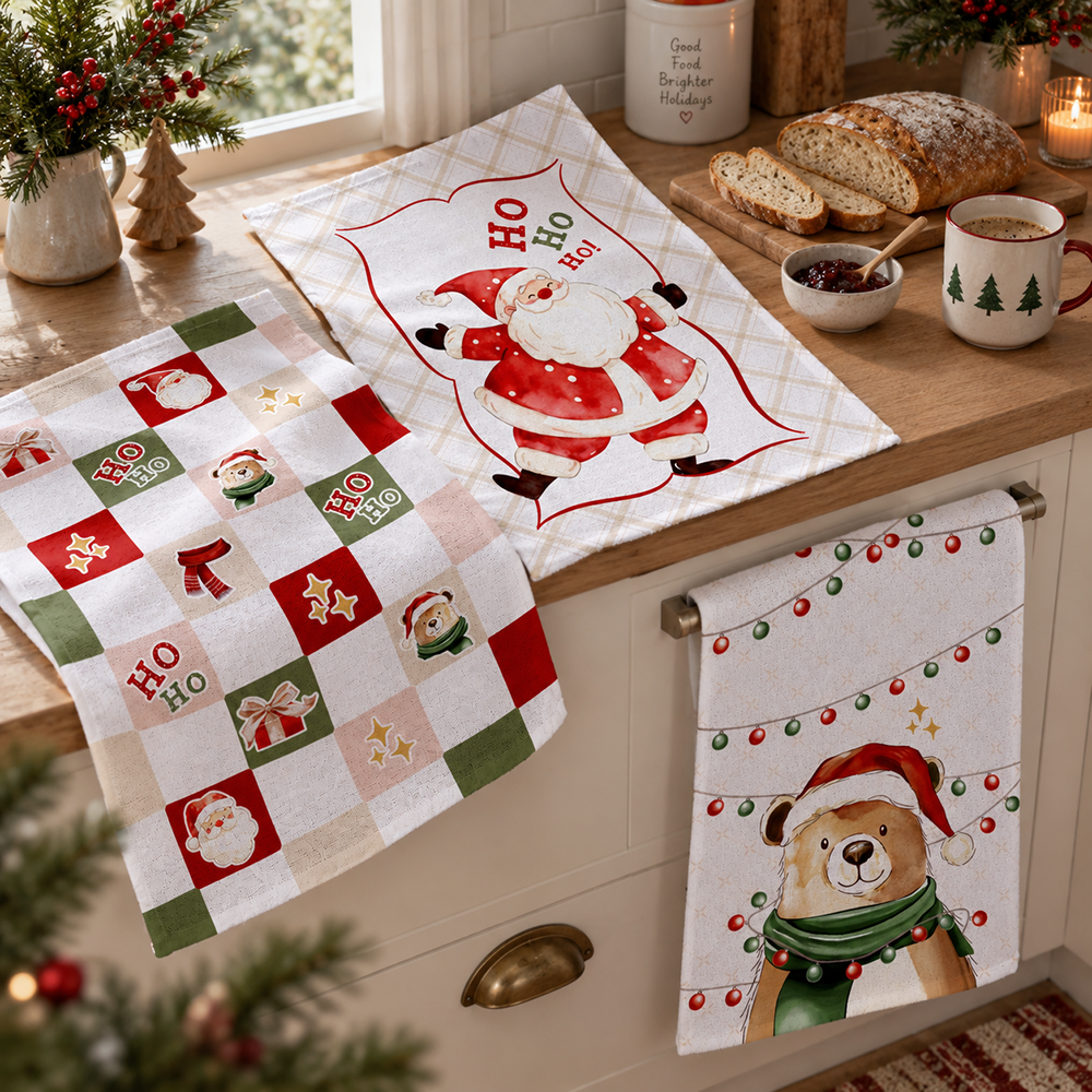 Kit 3 Peças Pano de Copa Felpudo Dohler Natal Divertido 100% Algodão