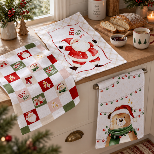 Kit 3 Peças Pano de Copa Felpudo Dohler Natal Divertido 100% Algodão