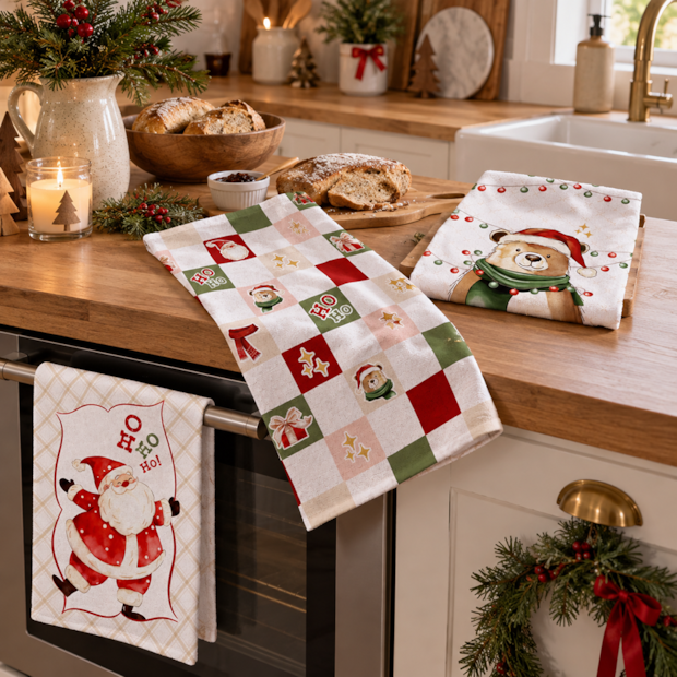 Kit 3 Peças Pano de Copa Felpudo Dohler Natal Divertido 100% Algodão