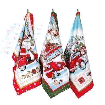Kit 3 Peças Pano de Copa Felpudo Dohler Natal Rota do Noel 100% Algodão