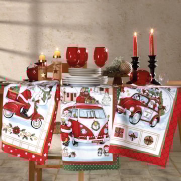 Kit 3 Peças Pano de Copa Felpudo Dohler Natal Rota do Noel 100% Algodão