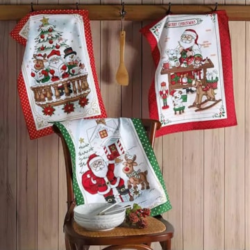 Kit 3 Peças Pano de Copa Felpudo Dohler Natal Rotina do Noel 100% Algodão