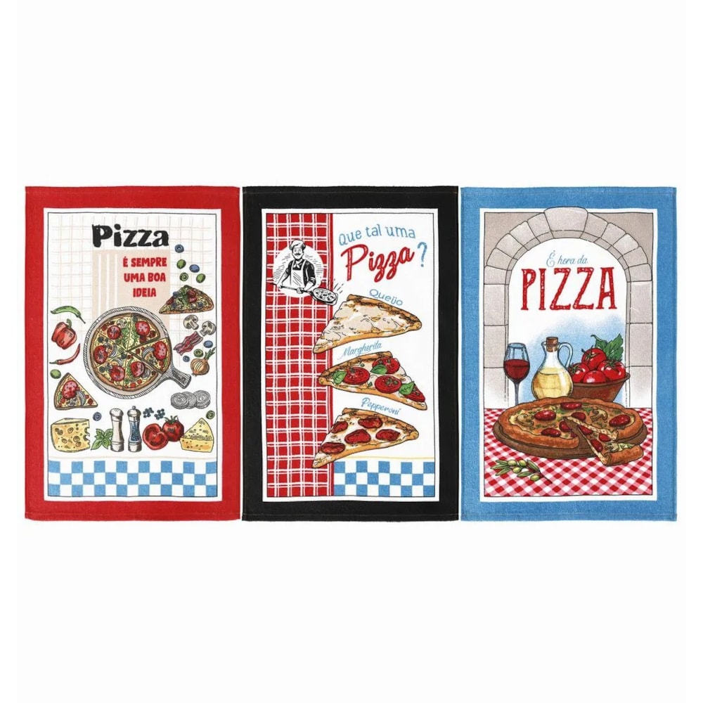 Kit 3 Peças Pano de Copa Felpudo Dohler Pizzaiolo 100% Algodão