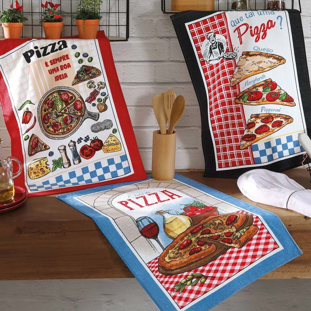 Kit 3 Peças Pano de Copa Felpudo Dohler Pizzaiolo 100% Algodão