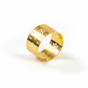 Kit 4 Peças Argola Porta Guardanapo de Metal Dourado Flocos de Natal