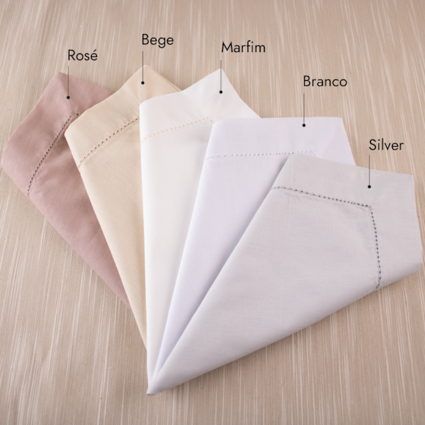 Kit 4 peças Guardanapo de Tecido Casa Argivai À Jour Rosé Percal 100% Algodão 40cm x 40cm