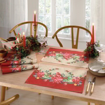 Kit 4 Peças Jogo Americano Dohler Clean Estampado Digital Natal Cardeal