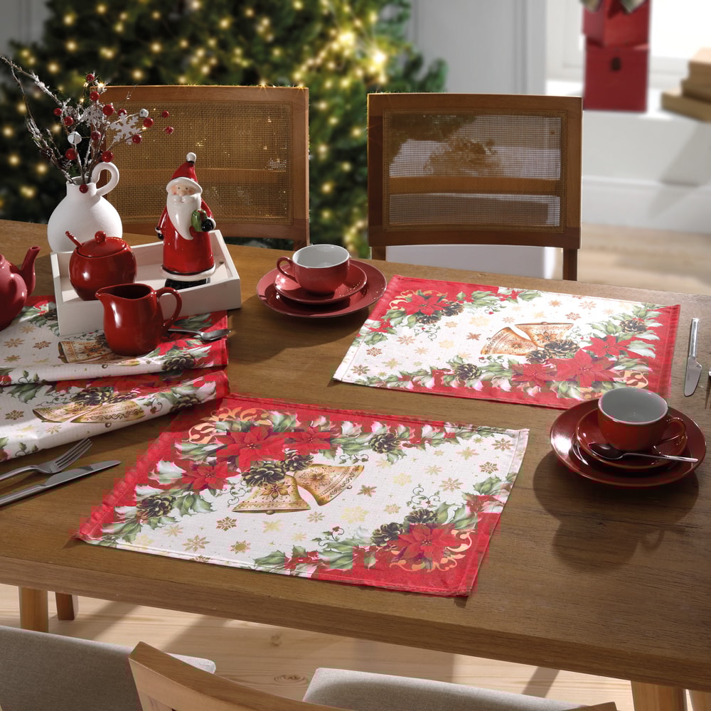 Kit 4 Peças Jogo Americano Dohler Clean Estampado Digital Sinos Natalinos