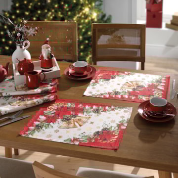 Kit 4 Peças Jogo Americano Dohler Clean Estampado Digital Sinos Natalinos