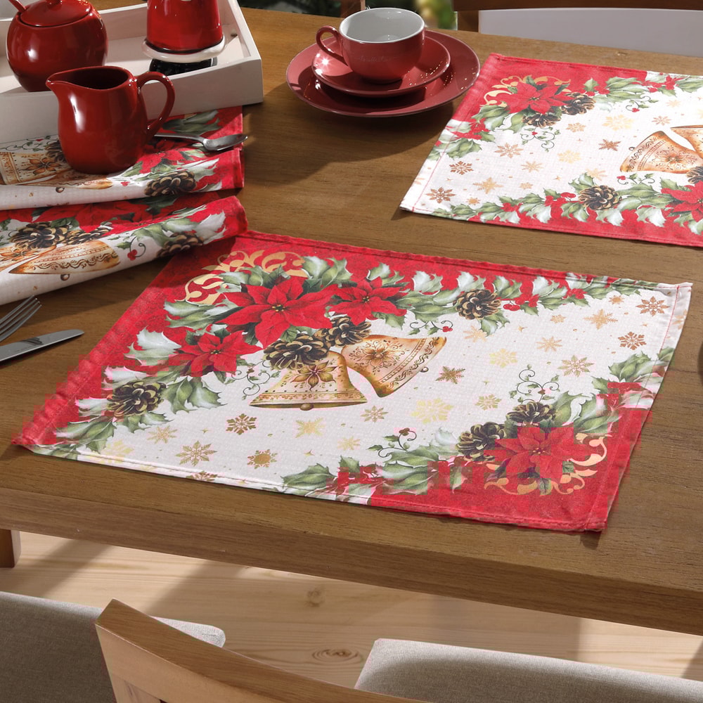 Kit 4 Peças Jogo Americano Dohler Clean Estampado Digital Sinos Natalinos