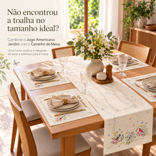 Kit 4 Peças Jogo Americano Dohler Clean Renova Estampado Digital Jardim Off White