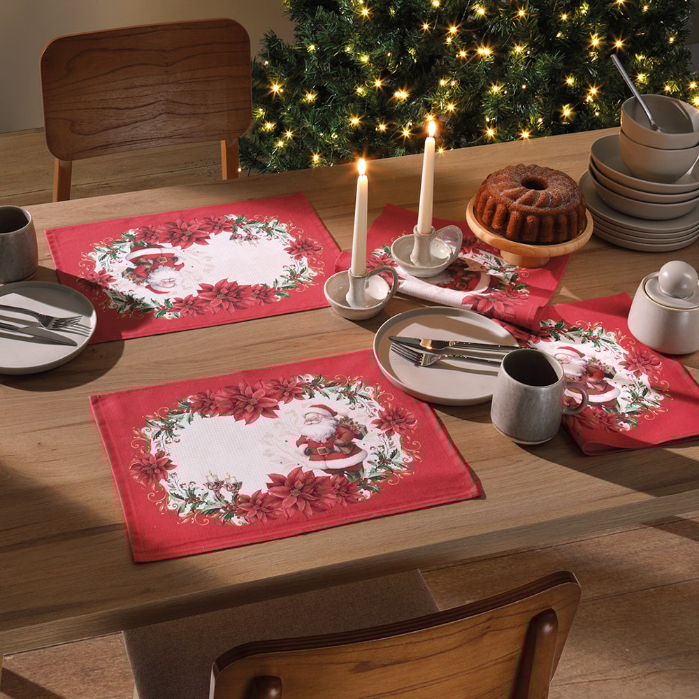 Kit 4 Peças Jogo Americano Dohler Clean Renova Estampado Digital Natal com Noel