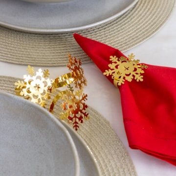 Kit 4 Peças Porta Guardanapo de Metal Dourado Floco de Neve Natal