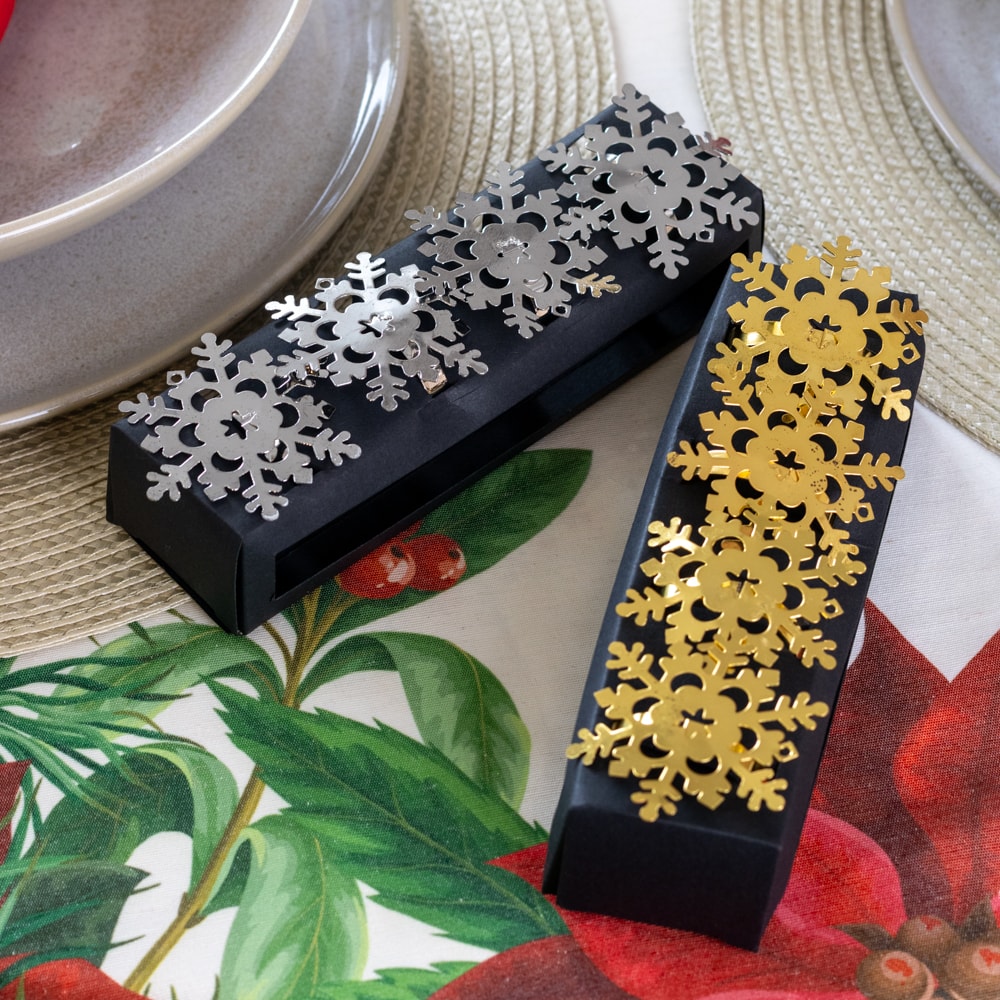 Kit 4 Peças Porta Guardanapo de Metal Dourado Floco de Neve Natal