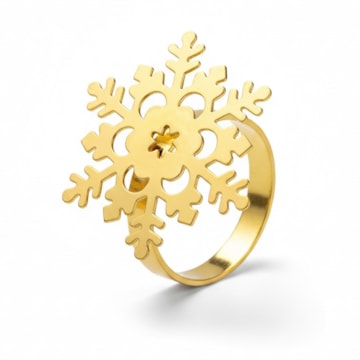 Kit 4 Peças Porta Guardanapo de Metal Dourado Floco de Neve Natal