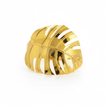 Kit 4 Peças Porta Guardanapo de Metal Dourado Folha Costela de Adão