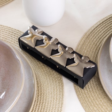 Kit 4 Peças Porta Guardanapo de Metal Prata Anjos do Natal