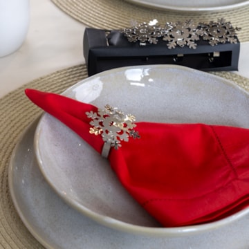 Kit 4 Peças Porta Guardanapo de Metal Prata Floco de Neve Natal