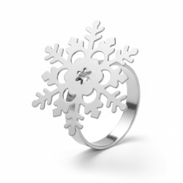 Kit 4 Peças Porta Guardanapo de Metal Prata Floco de Neve Natal