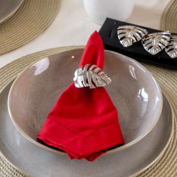 Kit 4 Peças Porta Guardanapo de Metal Prata Folha Costela de Adão