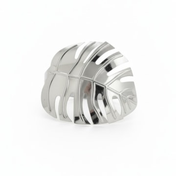 Kit 4 Peças Porta Guardanapo de Metal Prata Folha Costela de Adão