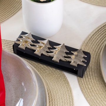 Kit 4 Peças Porta Guardanapo de Metal Prata Pinheirinho de Natal