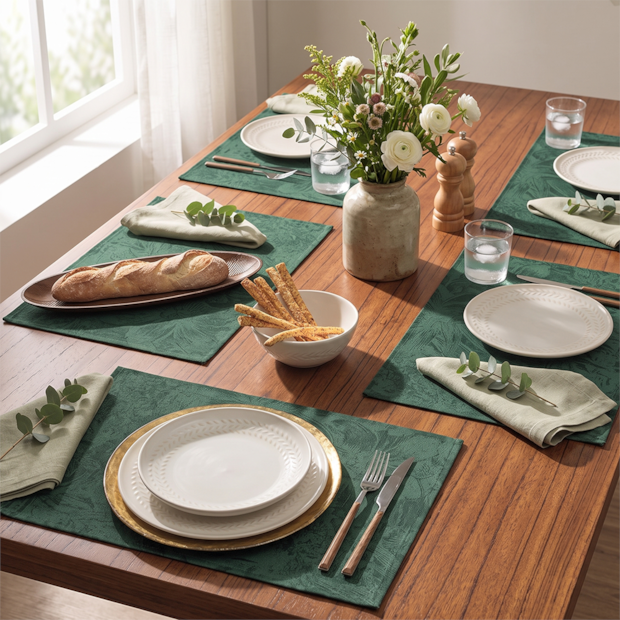 Kit 6 Peças Jogo Americano Impermeável Karsten Jacquard Verde
