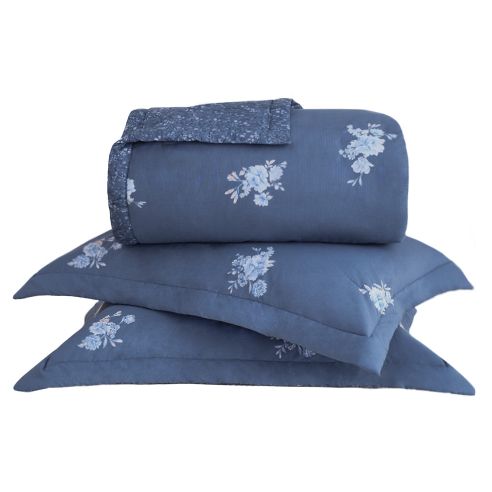 Kit Cobre-Leito Colcha Casal Buddemeyer Percalle Camélias Dupla Face 100% Algodão Fio Penteado 180 Fios (3 Peças)