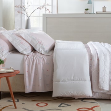 Kit Cobre-Leito Colcha Infantil Casal Kacyumara Vida Bela Luna Dupla Face 100% Algodão Egípcio Percal 200 Fios (3 Peças)