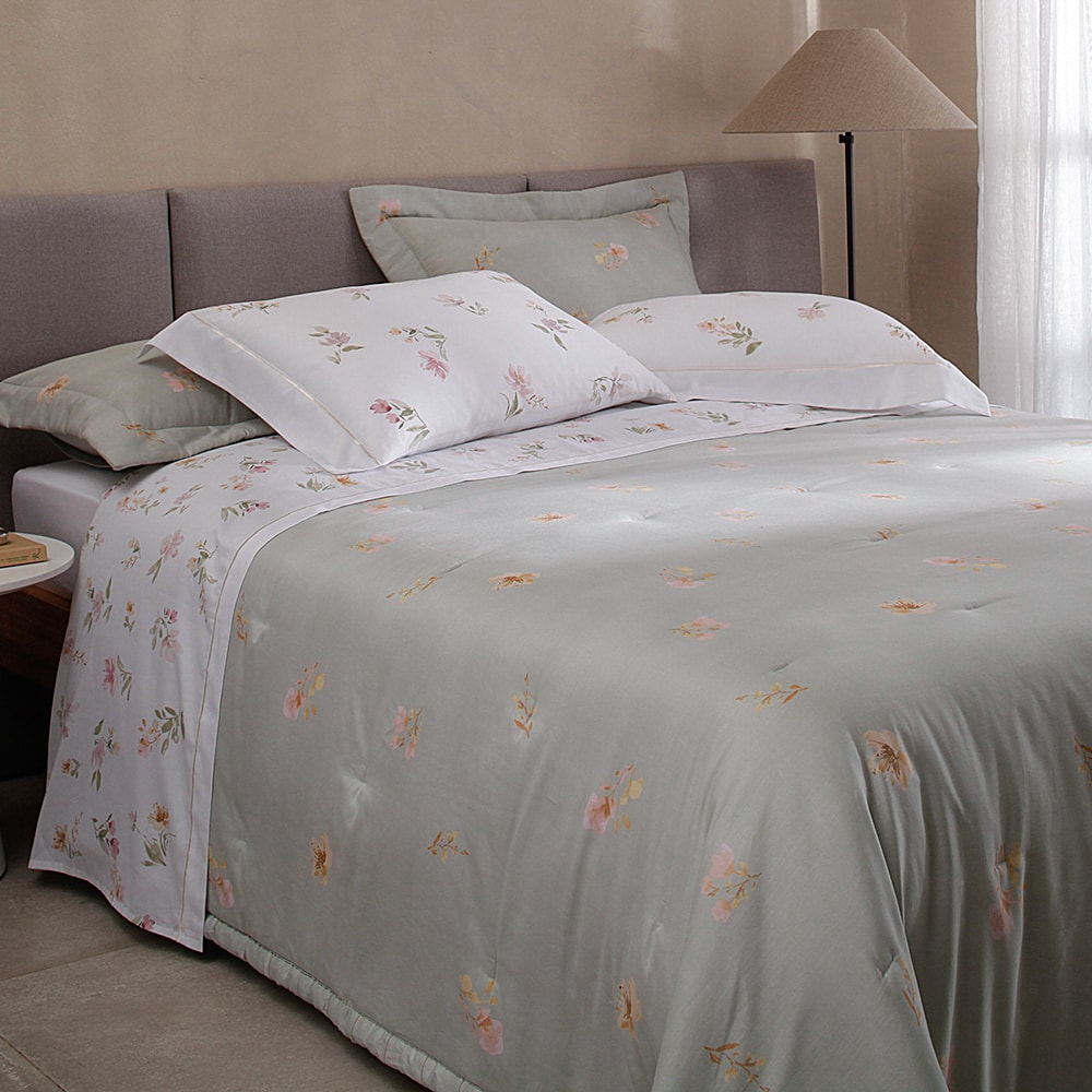 Kit Cobre-Leito Colcha King Size Buddemeyer Bud Vision Flora 100% Algodão Fio Penteado Cetim 270 Fios (3 Peças)