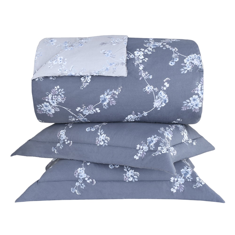 Kit Cobre-Leito Colcha King Size Buddemeyer Gran Percal Louise Dupla Face 100% Algodão 200 Fios (3 Peças)