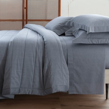 Kit Cobre-Leito Colcha King Size Kacyumara Chambret 100% Algodão Percal 200 Fios (3 Peças)