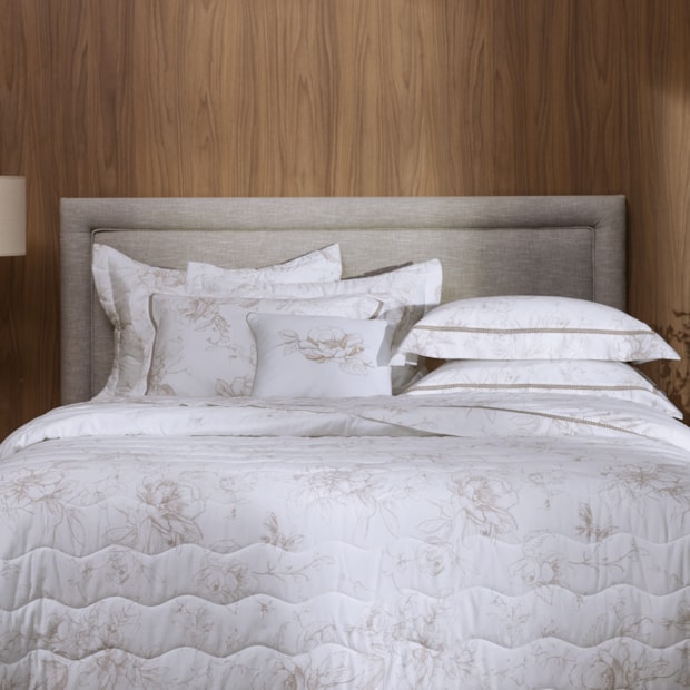 Kit Cobre-Leito Colcha King Size Trussardi Madonnari 100% Algodão Egípcio Cetim 300 Fios (3 Peças)
