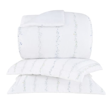 Kit Cobre-Leito Colcha Queen Buddemeyer Bud Vision Blue Daisy 100% Algodão Fio Penteado Cetim 270 Fios (3 Peças)