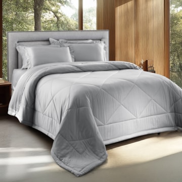 Kit Cobre-Leito Colcha Queen Chloe Losangos 100% Bambu 300 Fios (3 Peças)