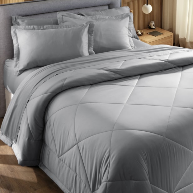 Kit Cobre-Leito Colcha Queen Chloe Losangos 100% Bambu 300 Fios (3 Peças)