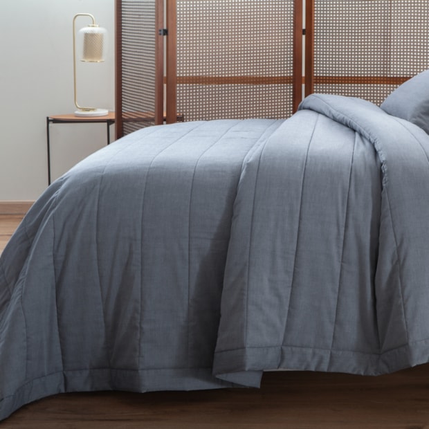 Kit Cobre-Leito Colcha Queen Kacyumara Chambret 100% Algodão Percal 200 Fios (3 Peças)