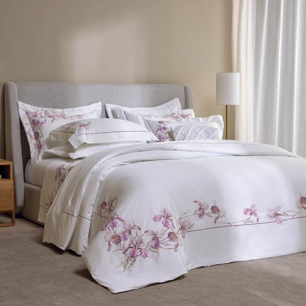 Kit Cobre-Leito Colcha Queen Trussardi Le Iris 100% Algodão Egípcio Cetim 300 Fios (3 Peças)