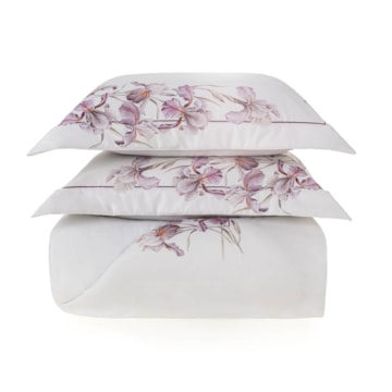 Kit Cobre-Leito Colcha Queen Trussardi Le Iris 100% Algodão Egípcio Cetim 300 Fios (3 Peças)