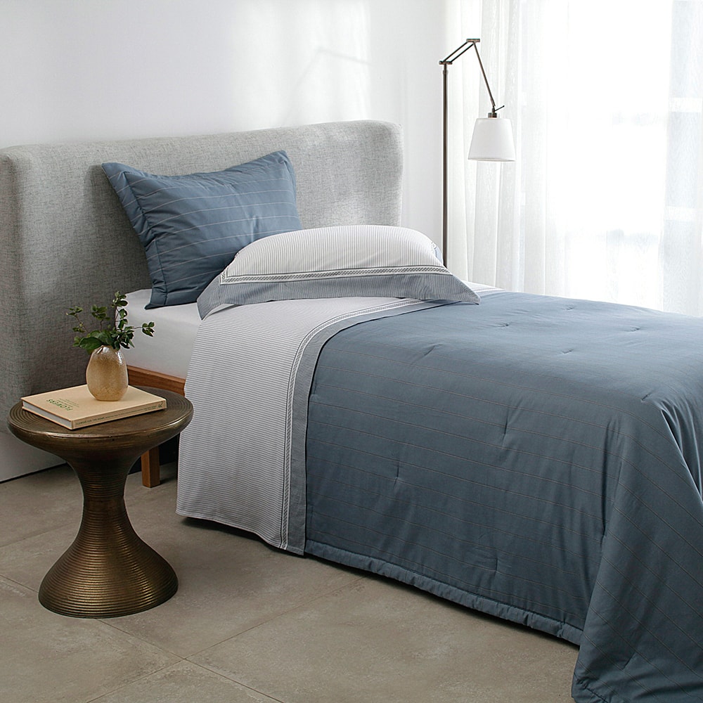 Kit Cobre-Leito Colcha Solteiro Buddemeyer Percalle Milano Dupla Face 100% Algodão Fio Penteado 180 Fios (2 Peças)