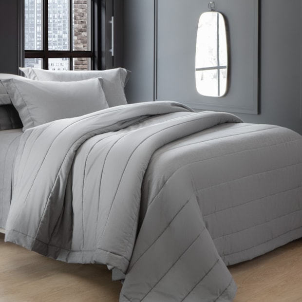 Kit Cobre-Leito Colcha Solteiro Kacyumara Chambret 100% Algodão Percal 200 Fios (2 Peças)