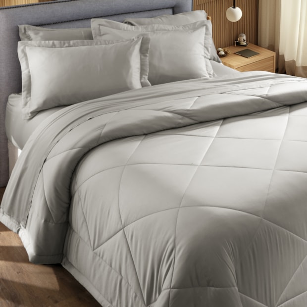 Kit Cobre-Leito Colcha Super King Chloe Losangos 100% Bambu 300 Fios (3 Peças)