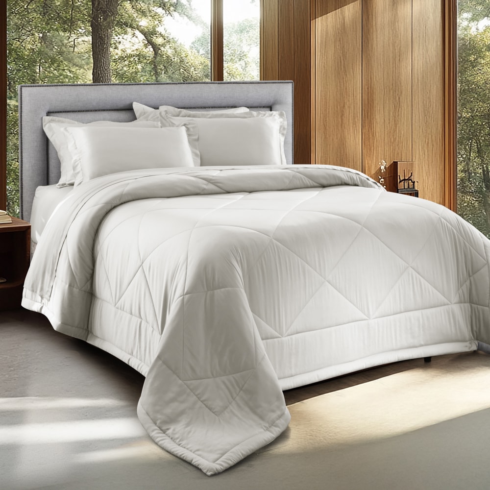 Kit Cobre-Leito Colcha Super King Chloe Losangos 100% Bambu 300 Fios (3 Peças)