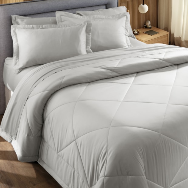 Kit Cobre-Leito Colcha Super King Chloe Losangos 100% Bambu 300 Fios (3 Peças)