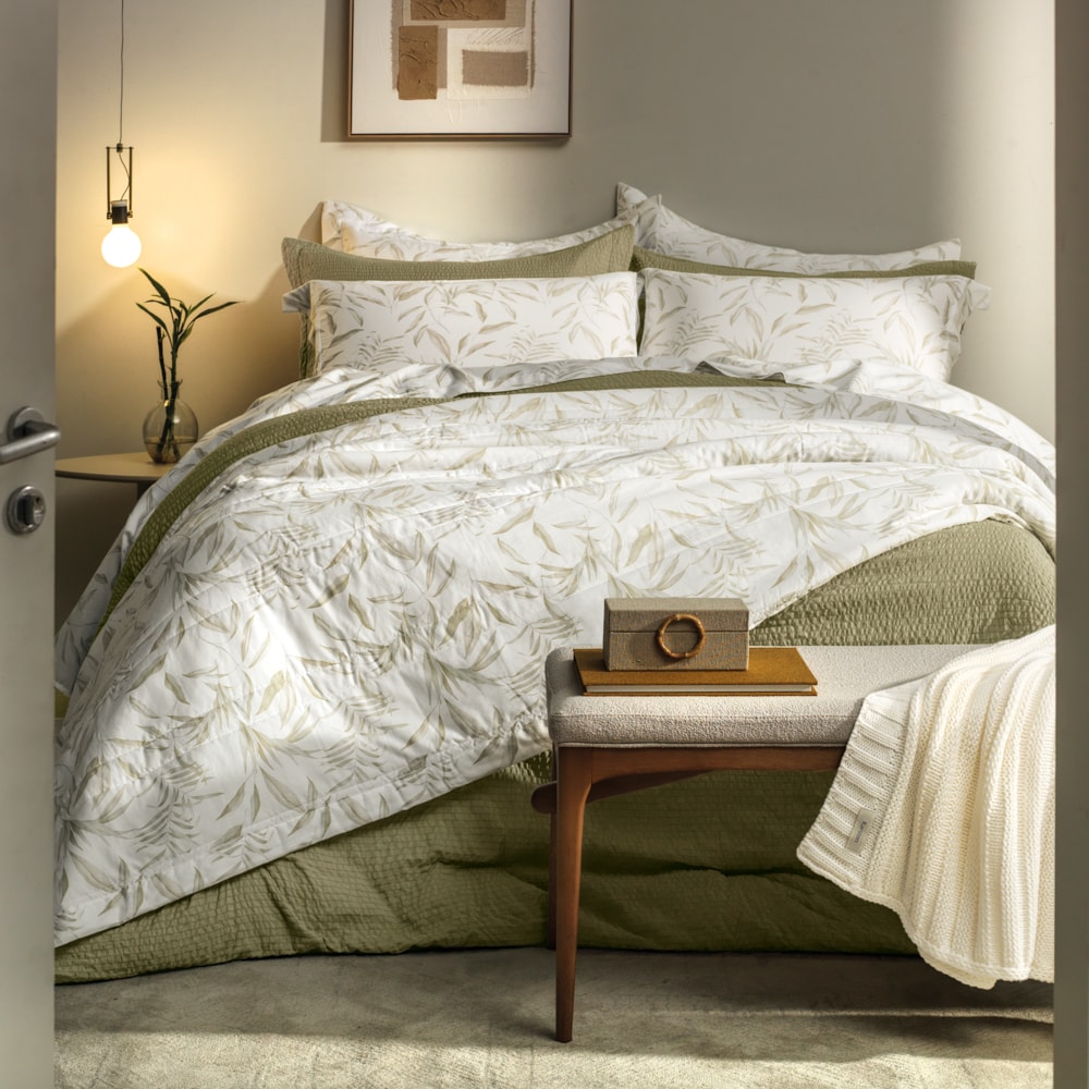 Kit Cobre-Leito Queen Karsten Dimitri Dupla Face 100% Algodão Egípcio Cetim 300 Fios c/ Porta Travesseiro (3 Peças)