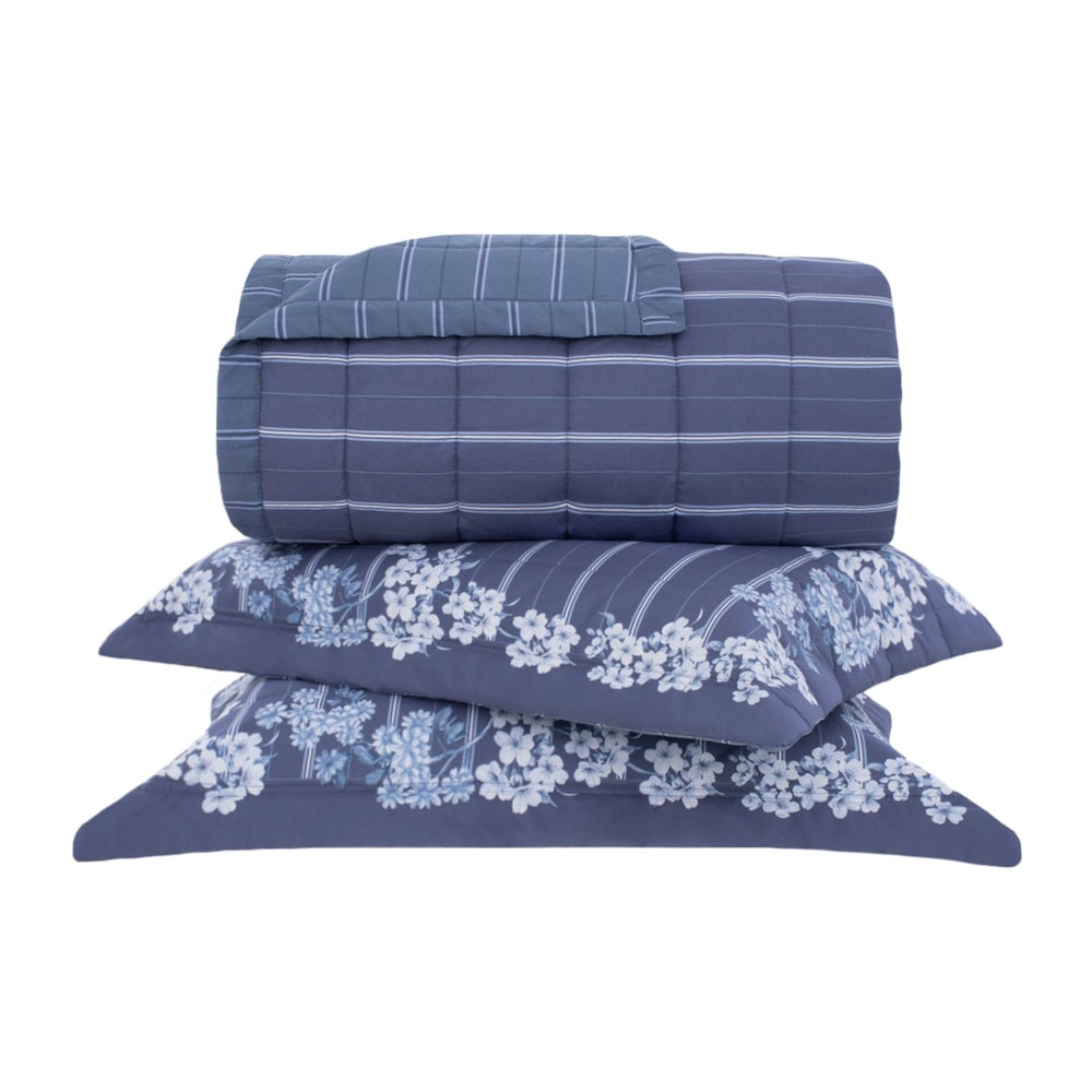 Kit Colcha Casal Buddemeyer Percalle Annie Dupla Face 100% Algodão Fio Penteado 180 Fios (3 Peças)