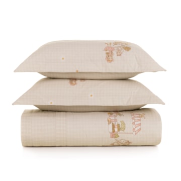 Kit Colcha Casal Infantil Karsten Daisy Dupla Face 100% Algodão Percal 200 Fios c/ Porta Travesseiro (3 Peças)