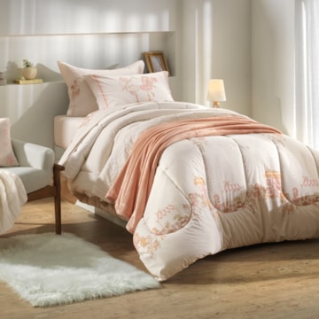 Kit Colcha Casal Infantil Karsten Daisy Dupla Face 100% Algodão Percal 200 Fios c/ Porta Travesseiro (3 Peças)