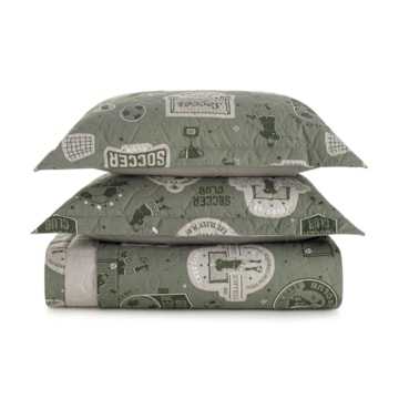 Kit Colcha Casal Infantil Karsten Futebol Dupla Face 100% Algodão Percal 200 Fios c/ Porta Travesseiro (3 Peças)