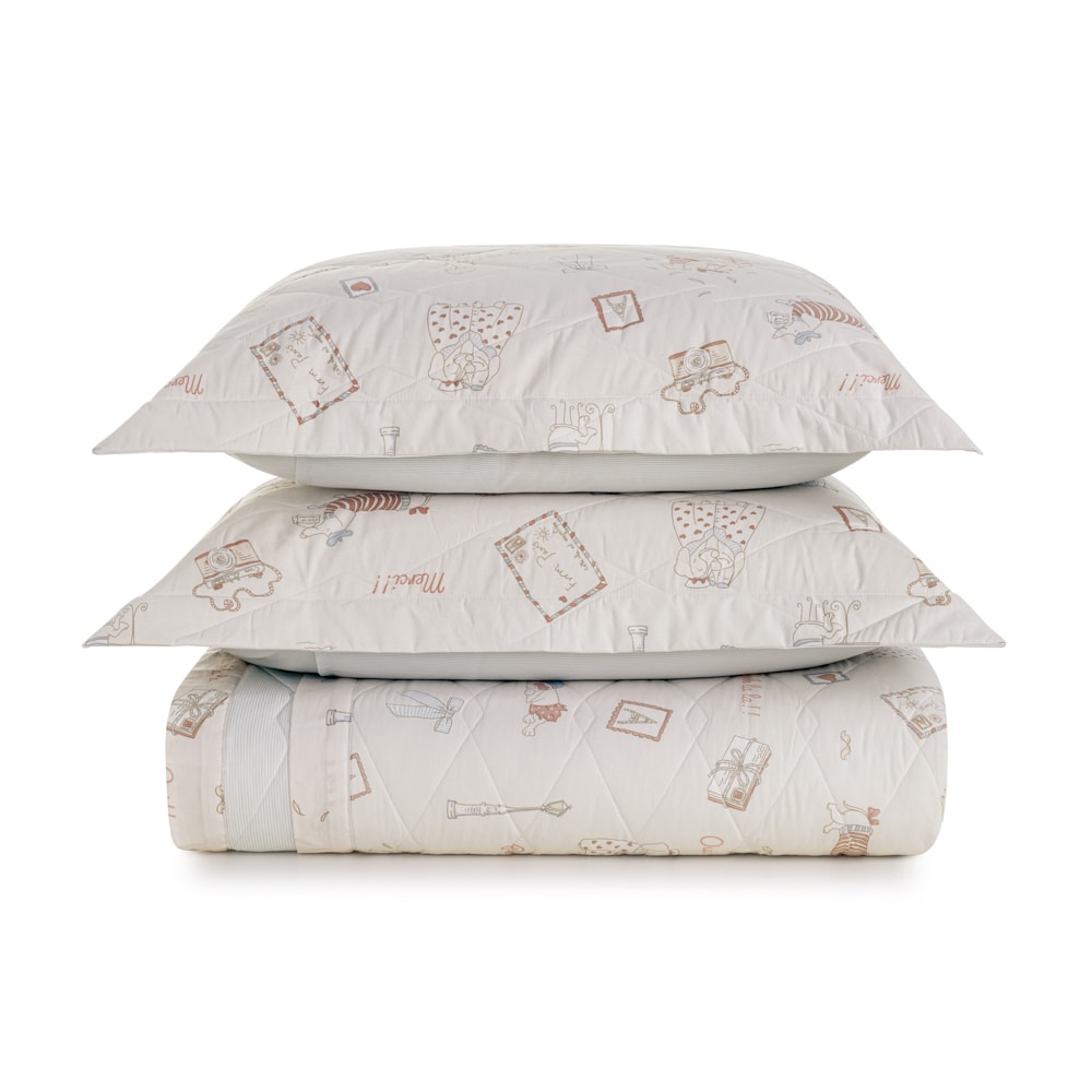 Kit Colcha Casal Infantil Karsten Jolie Dupla Face 100% Algodão Percal 200 Fios c/ Porta Travesseiro (3 Peças)